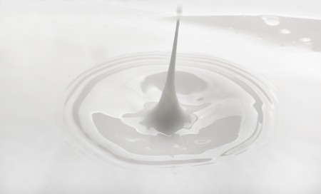 drop of milk falling into a bowlの写真素材