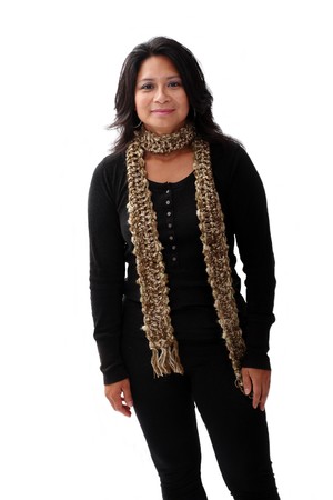 latin american girl in pink slippersの写真素材