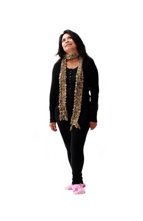 puzzled latin american women looking up の写真素材