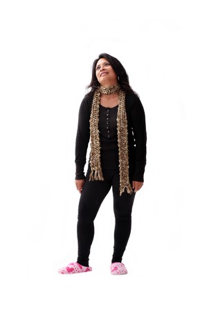 puzzled latin american women looking up の写真素材