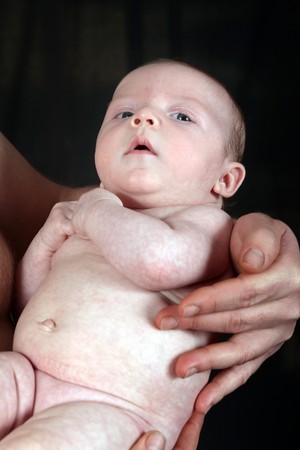 loving portrait of a father and newborn daughterの写真素材