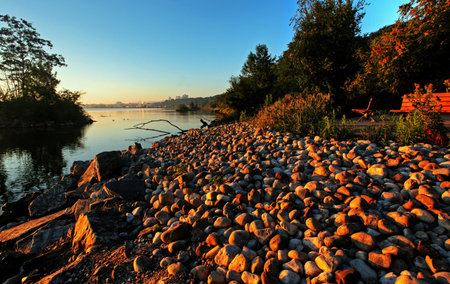 sunrise over hamilton, ontario, canadaの写真素材