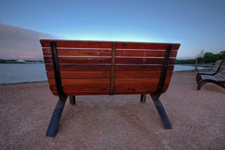 a bench in canberra at sunriseの写真素材