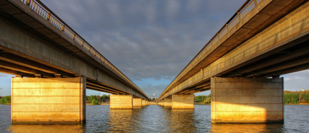 kings avenue bridge in Canberra at sunriseの写真素材