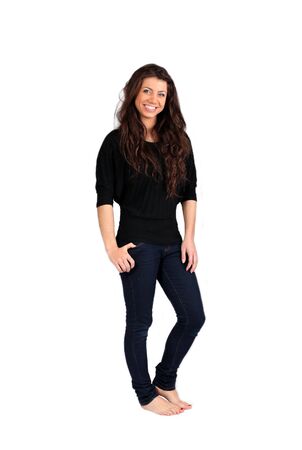 attractive young girl against whiteの写真素材