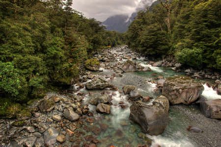 tropical waterfall in glacier countryの写真素材