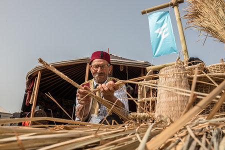 Unidentified man makes a traditional wicker basket. ISTANBUL, TURKEY,MAY 13,2017のeditorial素材