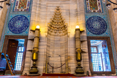 ISTANBUL, TURKEY JUNE 05, 2017: Interior view of domes and ceilings of Suleymaniye mosque, largest mosque of Istanbul was built in 1550-1580 by design of the chief Ottoman architect Mimar Sinan. Tourists and local people visit this historical landmark eveのeditorial素材