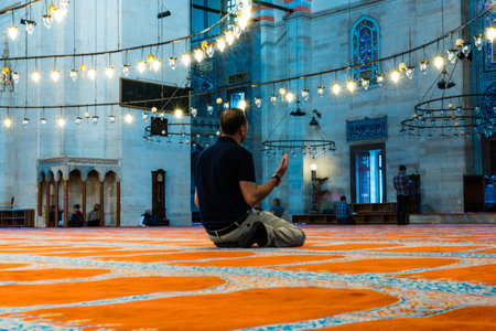 ISTANBUL, TURKEY JUNE 05, 2017: Interior view of domes and ceilings of Suleymaniye mosque, largest mosque of Istanbul was built in 1550-1580 by design of the chief Ottoman architect Mimar Sinan. Tourists and local people visit this historical landmark eveのeditorial素材