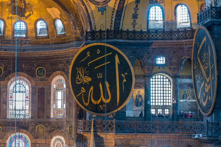 Interior detailed view of Hagia Sophia,a Greek Orthodox Christian patriarchal basilica or church was built in 537 AD, later imperial mosque, and now museum in Istanbul, Turkey,March,11 2017.のeditorial素材