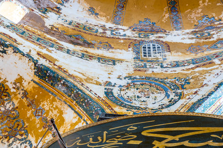 Detailed Ceiling of Hagia Sophia,a Greek Orthodox Christian patriarchal basilica or church was built in 537 AD, later imperial mosque, and now museum in Istanbul, Turkey,March,11 2017.のeditorial素材