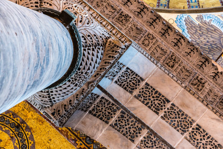 Detailed Ceiling of Hagia Sophia,a Greek Orthodox Christian patriarchal basilica or church was built in 537 AD, later imperial mosque, and now museum in Istanbul, Turkey,March,11 2017.のeditorial素材