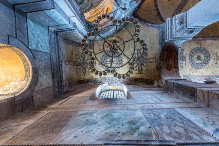 Detailed Ceiling of Hagia Sophia,a Greek Orthodox Christian patriarchal basilica or church was built in 537 AD, later imperial mosque, and now museum in Istanbul, Turkey,March,11 2017.のeditorial素材