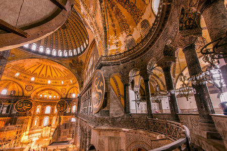 Interior detailed view of Hagia Sophia,a Greek Orthodox Christian patriarchal basilica or church was built in 537 AD, later imperial mosque, and now museum in Istanbul, Turkey,March,11 2017.のeditorial素材