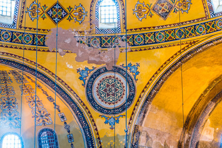 Interior detailed view of Hagia Sophia,a Greek Orthodox Christian patriarchal basilica or church was built in 537 AD, later imperial mosque, and now museum in Istanbul, Turkey,March,11 2017.のeditorial素材