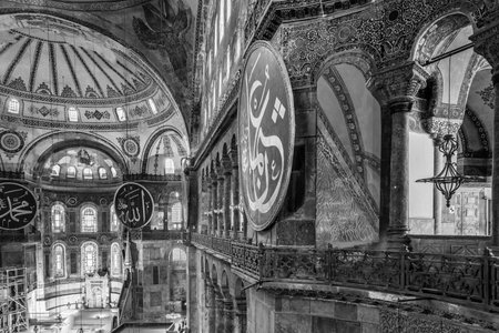 Interior detailed view of Hagia Sophia,a Greek Orthodox Christian patriarchal basilica or church was built in 537 AD, later imperial mosque, and now museum in Istanbul, Turkey,March,11 2017.のeditorial素材