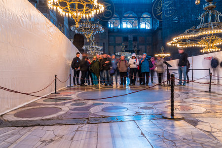 ISTANBUL, TURKEY- MARCH 11, 2017: Interior of Hagia Sophia,a Greek Orthodox Christian patriarchal basilica (church),built in 537 AD, later an imperial mosque, and now a museum in Istanbul, Turkey.のeditorial素材