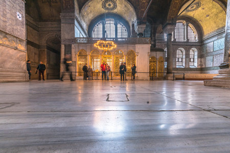 ISTANBUL, TURKEY- MARCH 11, 2017: Interior of Hagia Sophia,a Greek Orthodox Christian patriarchal basilica (church),built in 537 AD, later an imperial mosque, and now a museum in Istanbul, Turkey.のeditorial素材
