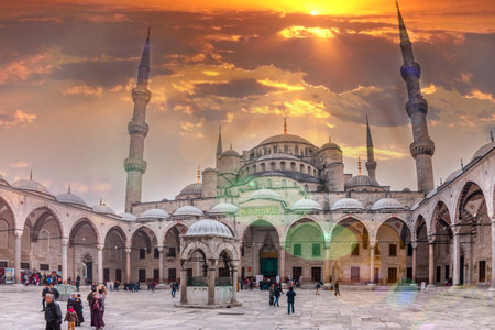 Unidentified people walking at  blue Mosque also called Sultan Ahmed Mosque or Sultan Ahmet Mosque in Istanbul, Turkey.MARCH 11,2017のeditorial素材