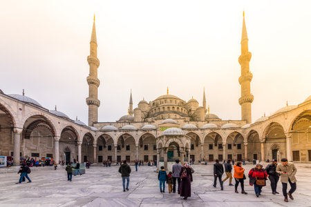 Unidentified people walking at  blue Mosque also called Sultan Ahmed Mosque or Sultan Ahmet Mosque in Istanbul, Turkey.MARCH 11,2017のeditorial素材