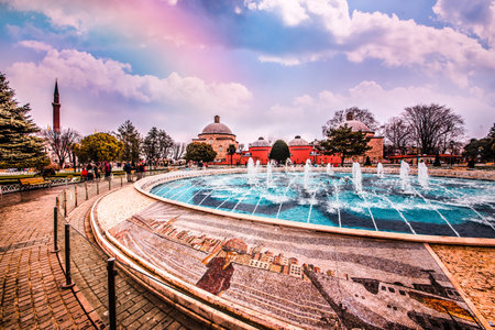 Sultanahmet Park with view of Blue Mosque also called Sultan Ahmed Mosque or Sultan Ahmet Mosque with fountain in the foreground, Istanbul, Turkey.MARCH 11,2017のeditorial素材
