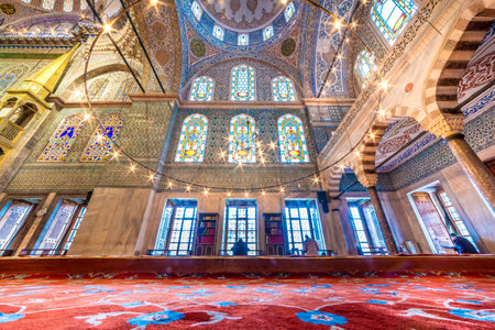 Interior decoration view and artworks of  Blue Mosque also called Sultan Ahmed Mosque or Sultan Ahmet Mosque.Ceiling and domes decorations with Islamic elements.ISTANBUL,TURKEY- MARCH 11, 2017
のeditorial素材