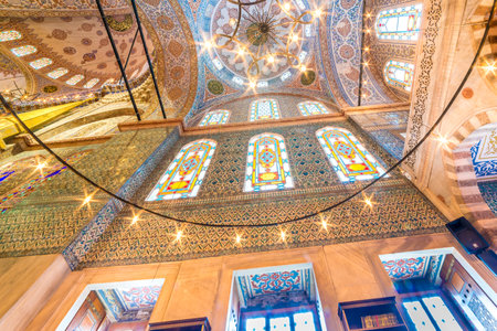 Interior decoration view and artworks of  Blue Mosque also called Sultan Ahmed Mosque or Sultan Ahmet Mosque.Ceiling and domes decorations with Islamic elements.ISTANBUL,TURKEY- MARCH 11, 2017
のeditorial素材