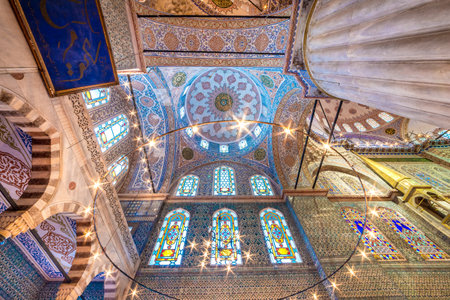 Interior decoration view and artworks of  Blue Mosque also called Sultan Ahmed Mosque or Sultan Ahmet Mosque.Ceiling and domes decorations with Islamic elements.ISTANBUL,TURKEY- MARCH 11, 2017
のeditorial素材