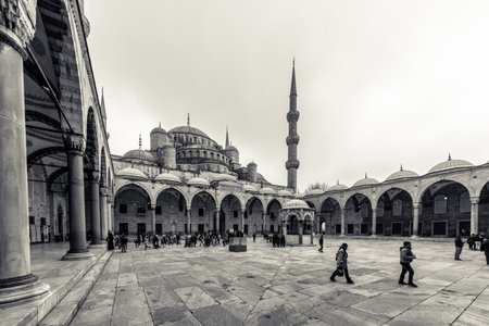 Unidentified people walking at  blue Mosque also called Sultan Ahmed Mosque or Sultan Ahmet Mosque in Istanbul, Turkey.MARCH 11,2017のeditorial素材