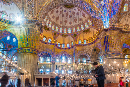 Muslim People praying in Blue Mosque also called Sultan Ahmed Mosque or Sultan Ahmet Mosque.ISTANBUL,TURKEY- MARCH 11, 2017のeditorial素材