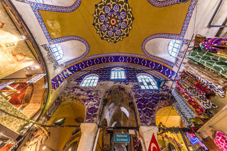Interior view of Grand Bazaar for shopping,Interior of the Grand Bazaar with souvenirs  in Istanbul, Turkey.April 17, 2017のeditorial素材