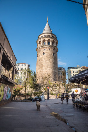 View of old narrow street with the Galata Tower (Turkish: Galata Kulesi) called Christ Tower by Genoese a famous medieval landmark architecture in Istanbul, Turkey.
,February 18,2017のeditorial素材