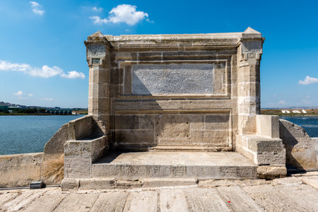 View of Kucukcekmece Mimar Sinan(Architect Sinan)Bridge which was built by Ottoman Architecture Mimar Sinan (Architect Sinan).TURKEY, ISTANBUL,30 JULY 2017のeditorial素材