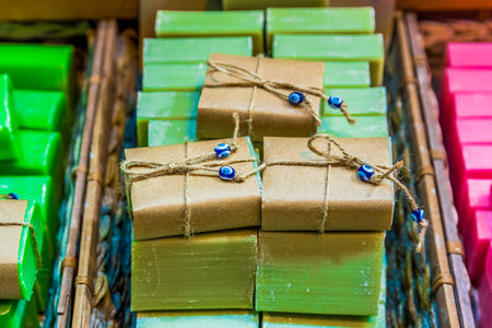 Different kind of Turkish natural handmade fruit soaps for sale in Grand Bazaar, Istanbul, Turkey