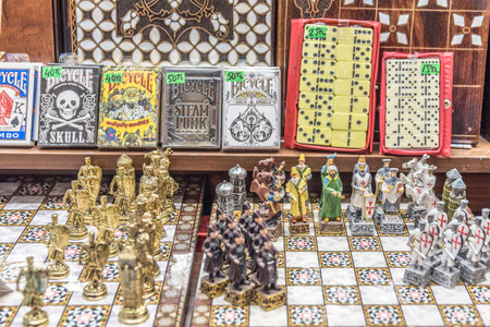 Decorative hand made brass,metal chess with the colorful painted chessmen, decorated with...