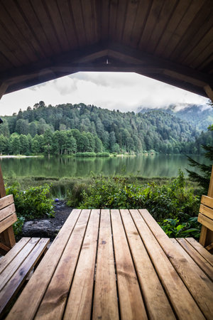 Landscape view of Karagol (Black lake) a popular destination for tourists,locals,campers and travelers in Eastern Black Sea,Savsat, Artvin, Turkeyのeditorial素材