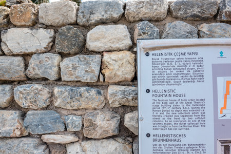 Information sign about ruins at Ephesus historical ancient city in Selcuk,Izmir,Turkey.20 August 2017のeditorial素材