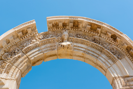 Detailed view of Hadrian Temple at Ephesus historical ancient city, in Selcuk,Izmir,Turkey.の写真素材