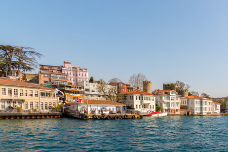 Pier of Anadolu Hisari Anatolian castle (Anadolu Hisari) in Istanbul Turkey.15 April,2017