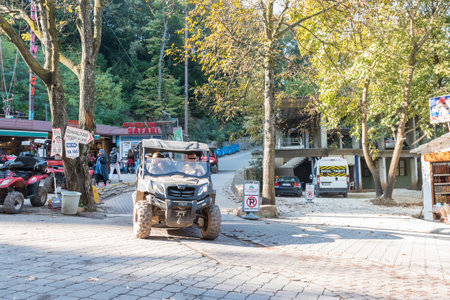 Unidentified people riding quad bikes ATV at Masukiye,a popular destination for locals and tourists.Kocaeli.Turkey.22 October,2017のeditorial素材