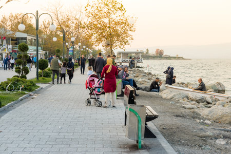 Unidentified people spending time at Sapanca lake,a popular destination for locals and tourists.Kocaeli.Turkey.22 October,2017のeditorial素材