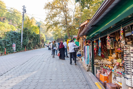 Unidentified people spending time at Masukiye,a popular destination for locals and tourists.Kocaeli.Turkey.22 October,2017のeditorial素材