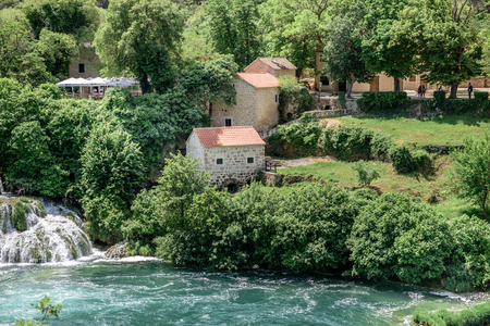Aerial View of waterfall Skradinski Buk in Krka National Park ,one of the Croatian national parks in Sibenik,Croatia.の写真素材