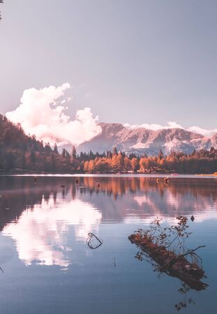 Soft autumn landscape view of Karagol (Black lake) a popular destination for tourists,locals,campers and travelers in Eastern Black Sea,Savsat, Artvin, Turkey.の写真素材