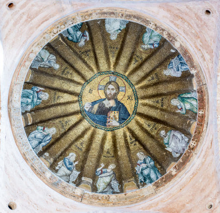 Viiew of central dome of the Pammakaristos Church depicting Jesus Pantocrator and apostles at Fethiye Camii in Carsamba vicinity of Fatih county of Istanbul,Turkey.15 October,2017のeditorial素材