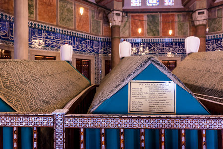 Interior view of Tomb legendary Turkish Sultan Suleyman or magnificent suleiman in Suleymaniye mosque, Istanbul.のeditorial素材
