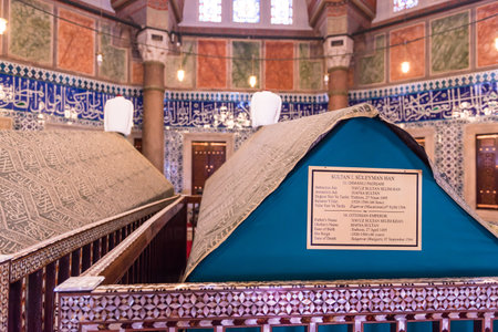 Interior view of Tomb legendary Turkish Sultan Suleyman or magnificent suleiman in Suleymaniye mosque, Istanbul.のeditorial素材