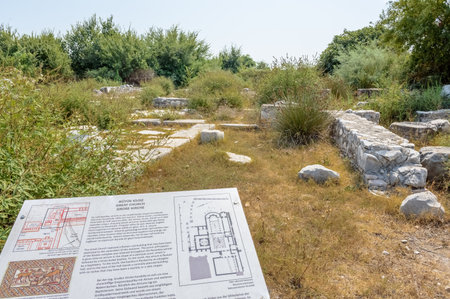 Exterior high resolution panoramic view of Great Church ruins  at Miletus Ancient Greek City in Didim,Aydin,Turkey.のeditorial素材