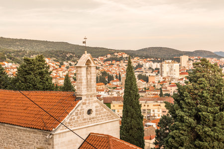 View of Sibenik town from ancient Barone fortress in Sibenik,Croatia.のeditorial素材