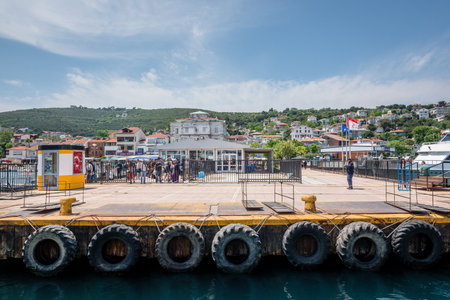 Pier of Burgazada island from the sea.The island is one of four islands named Princes Islands in the Sea of Marmara, near Istanbul, Turkey.20 May 2017のeditorial素材